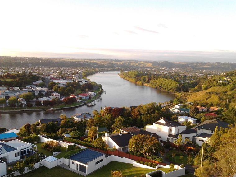 The Whanganui River winding through the city
