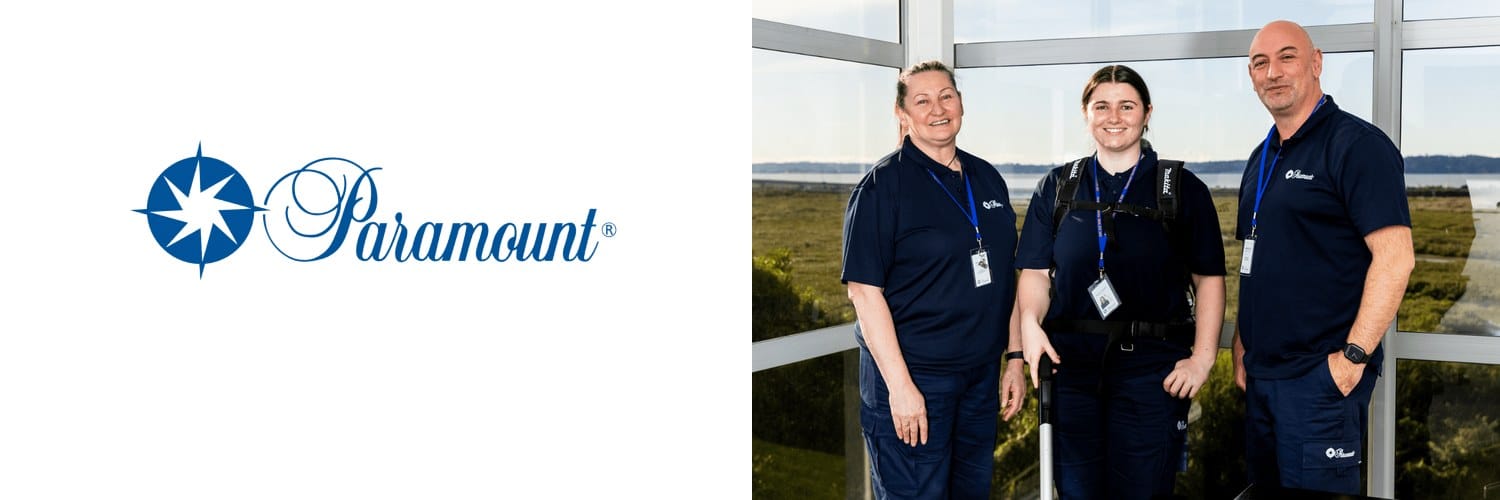 Paramount Cleaning - logo and cleaning team, commercial cleaners in Wellington